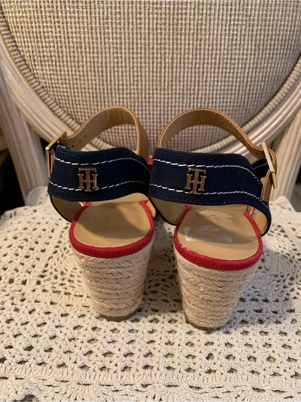 Tommy Hilfiger Red Canvas Nilsa Espadrille Wedge Sandals size 7 1/2